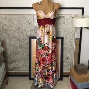 Cinderella Divine Floral Halter Maxi Dress - Red and Multicolor Size 8
